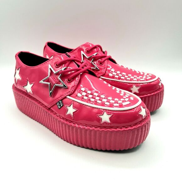 T.U.K. Pink & White Star Viva Mondo Creeper Bold Iconic Platform Vegan Sz 7 - Picture 3 of 13